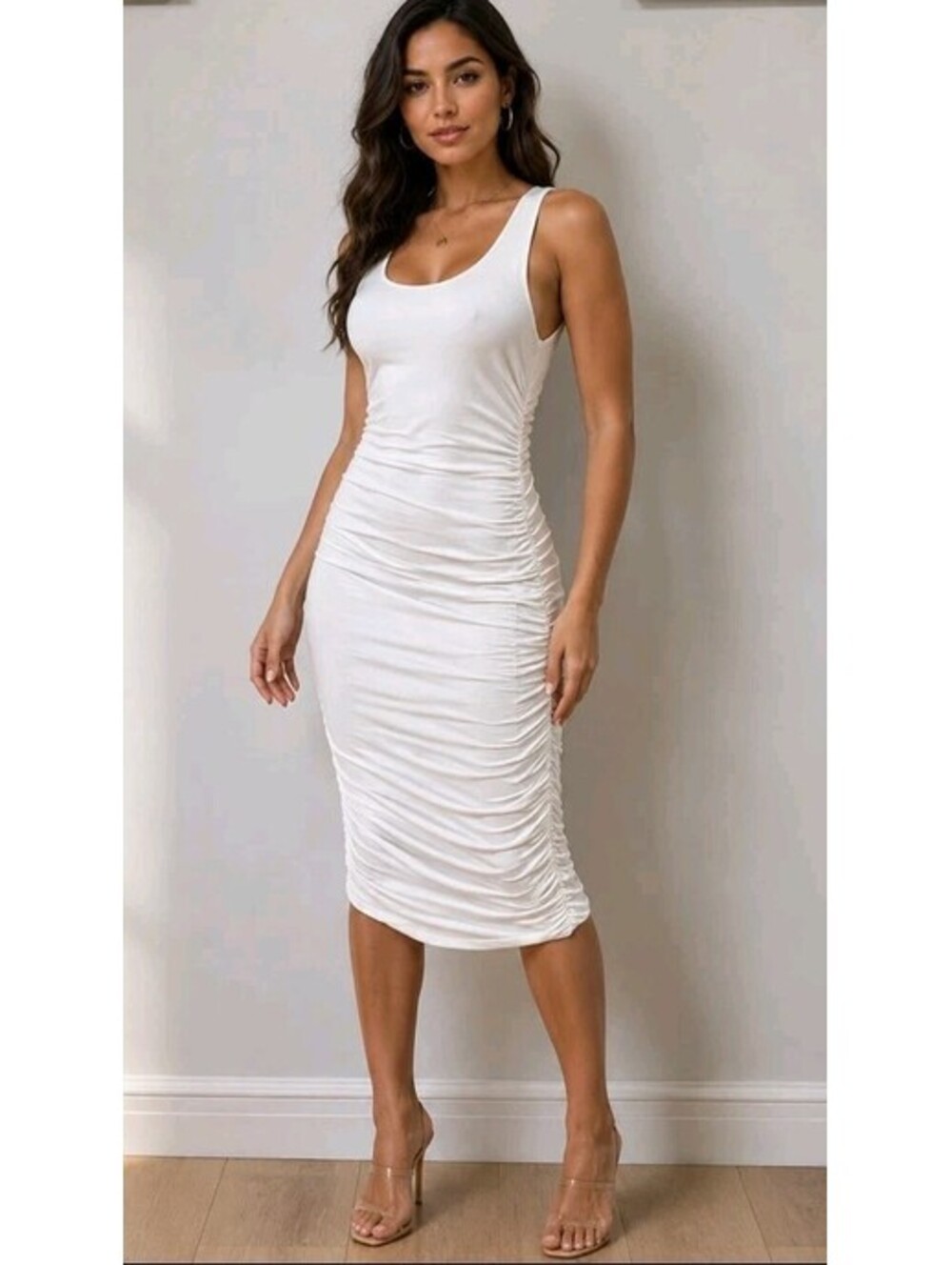 HMS Hot Miami Styles Women's Size S Dress White Ruched Sides NWT #C